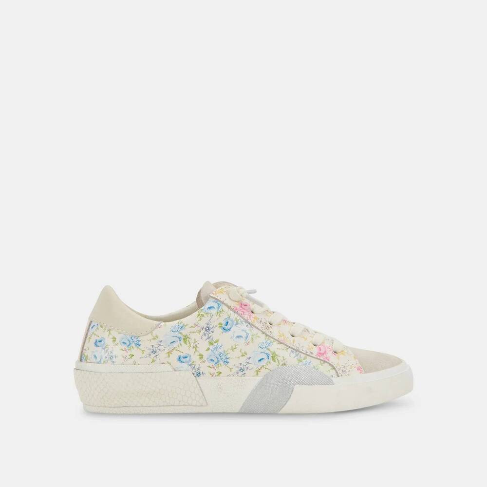 NEW DOLCE VITA women's zina floral sneaker in cream & blue